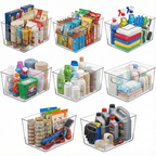 MOONEDGE 8 Pack Clear Plastic Storage Bins, 12 x 8 x 6in Stackable Pantry Organizer Cabinet Containers for Under-Sink Storage, Kitchen, Fridge, Bathroom and Home Organization