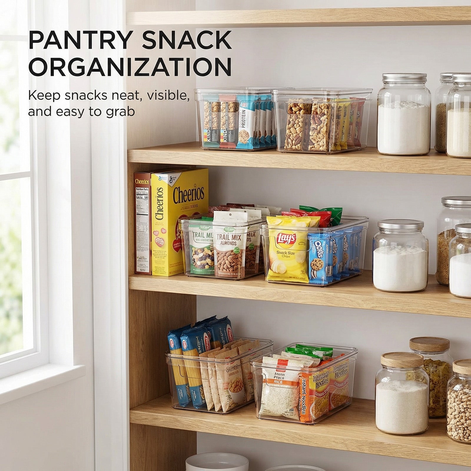 MOONEDGE Small Clear Plastic Storage Bins with Lids and Handles – Stackable Clear Organizer Bins for Vanity, Pantry,  Refrigerator, Kitchen, Bathroom, Closet, Laundry Room, Office – 6 Pack (10×6×5 in)