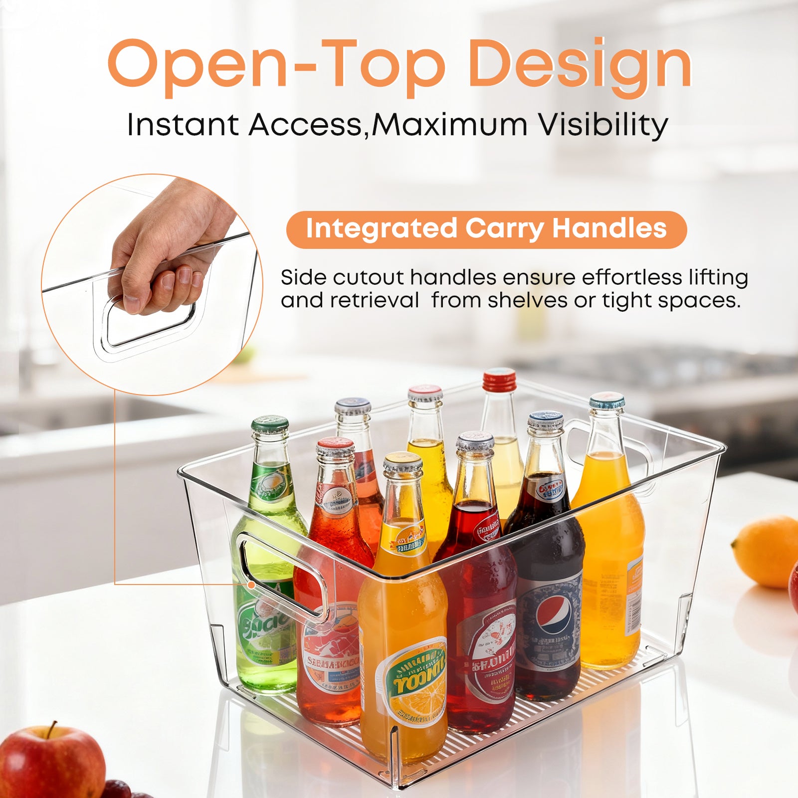 MOONEDGE 8 Pack Clear Plastic Storage Bins, 12 x 8 x 6in Stackable Pantry Organizer Cabinet Containers for Under-Sink Storage, Kitchen, Fridge, Bathroom and Home Organization