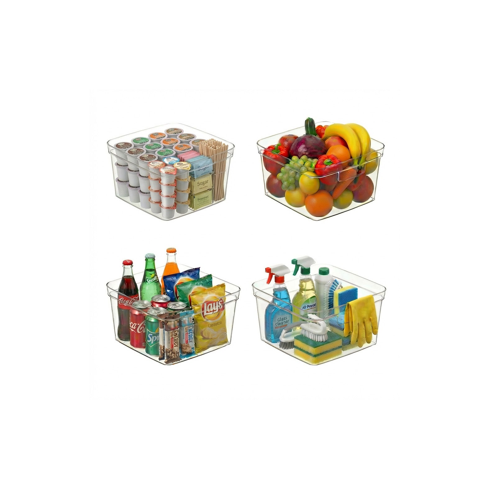 MOONEDGE 4-Pack Clear Cube Storage Bins, 10x10 Plastic Organizer Boxes, Open-Top Durable Containers for Closet Shelf,Pantry,Kitchen,Playroom,Fridge,Bathroom,Vanity and Cabinet Organization