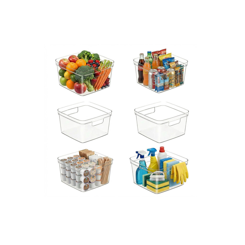 MOONEDGE 6-Pack Clear Cube Storage Bins, 10" x 10" x 6" Open-Top Plastic Organizer Boxes, Durable PET Containers for Closet Shelf,Pantry,Kitchen,Fridge,Playroom,Bathroom and Vanity Organization