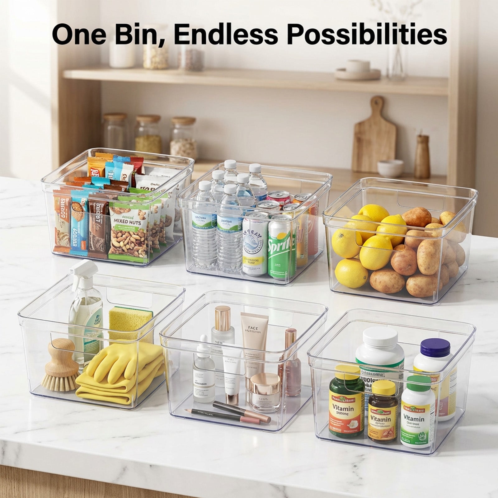 MOONEDGE 4-Pack Clear Cube Storage Bins, 10x10 Plastic Organizer Boxes, Open-Top Durable Containers for Closet Shelf,Pantry,Kitchen,Playroom,Fridge,Bathroom,Vanity and Cabinet Organization