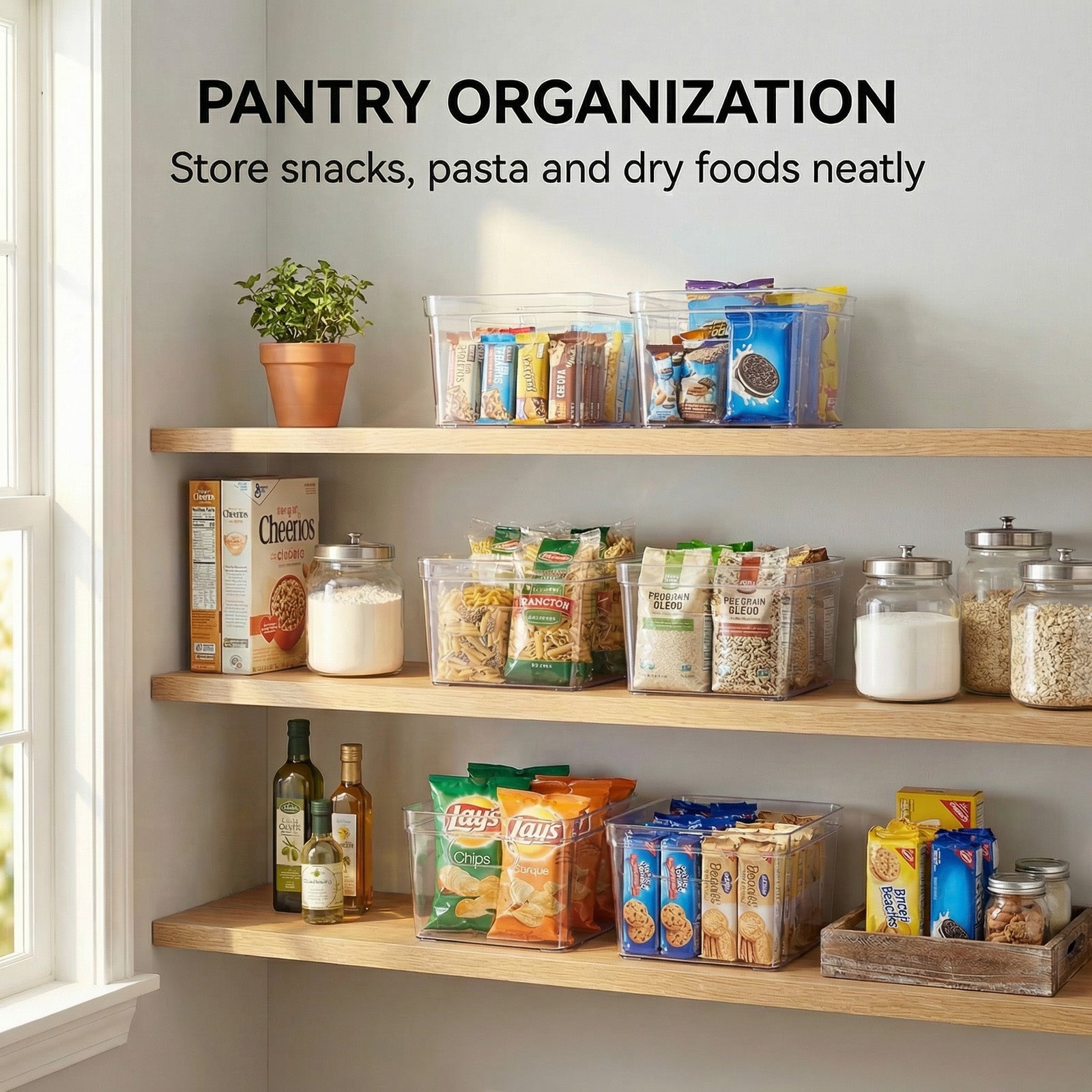 MOONEDGE 4-Pack Clear Cube Storage Bins, 10x10 Plastic Organizer Boxes, Open-Top Durable Containers for Closet Shelf,Pantry,Kitchen,Playroom,Fridge,Bathroom,Vanity and Cabinet Organization