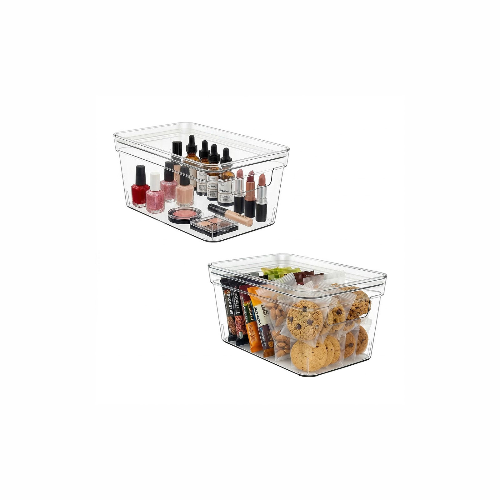 MOONEDGE Small Clear Plastic Storage Bins with Lids and Handles – Stackable Clear Organizer Bins for Vanity，Fridge, Kitchen, Pantry, Bathroom, Closet, Laundry Room, Office – 2 Pack (10×6×5 in)