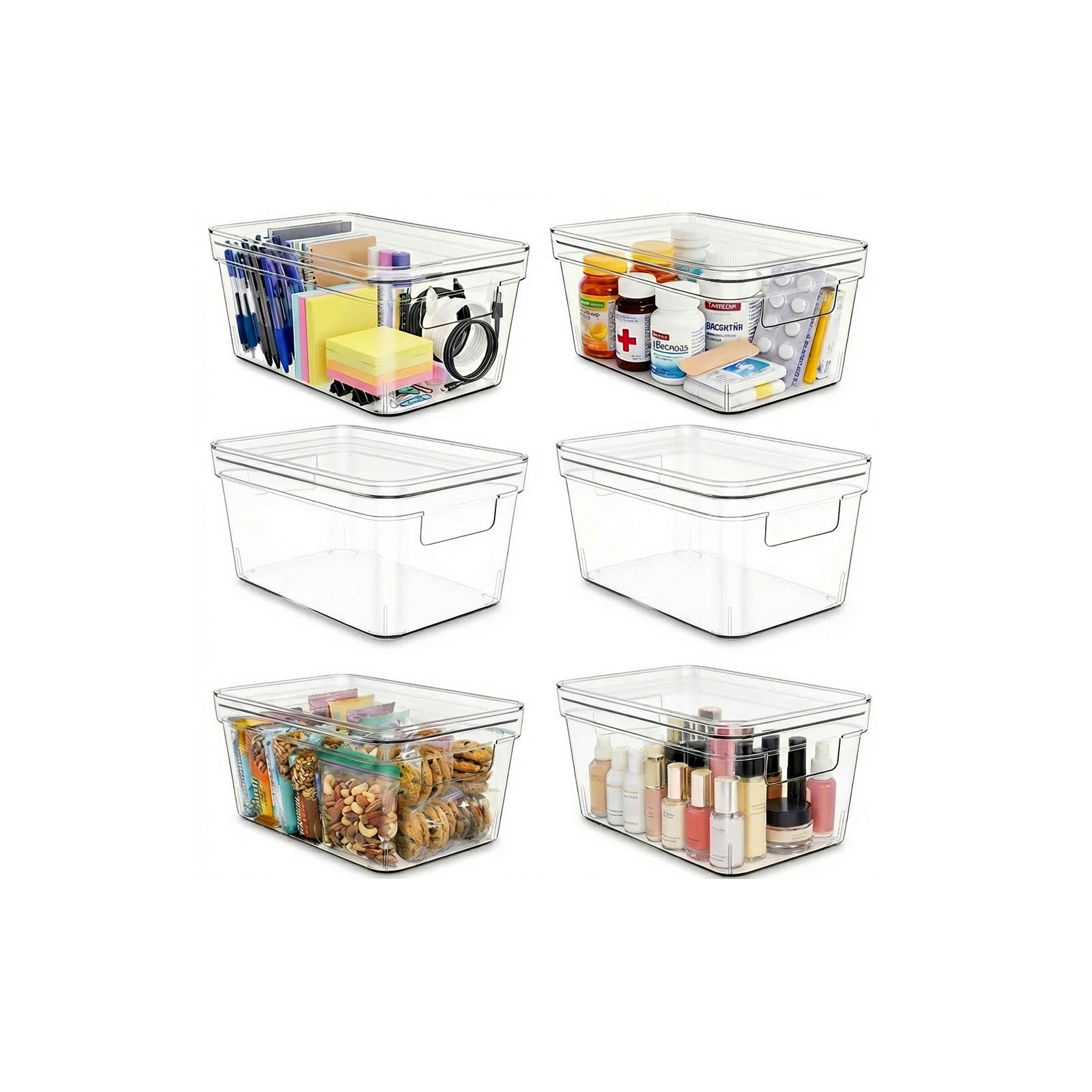 MOONEDGE Small Clear Plastic Storage Bins with Lids and Handles – Stackable Clear Organizer Bins for Vanity, Pantry,  Refrigerator, Kitchen, Bathroom, Closet, Laundry Room, Office – 6 Pack (10×6×5 in)