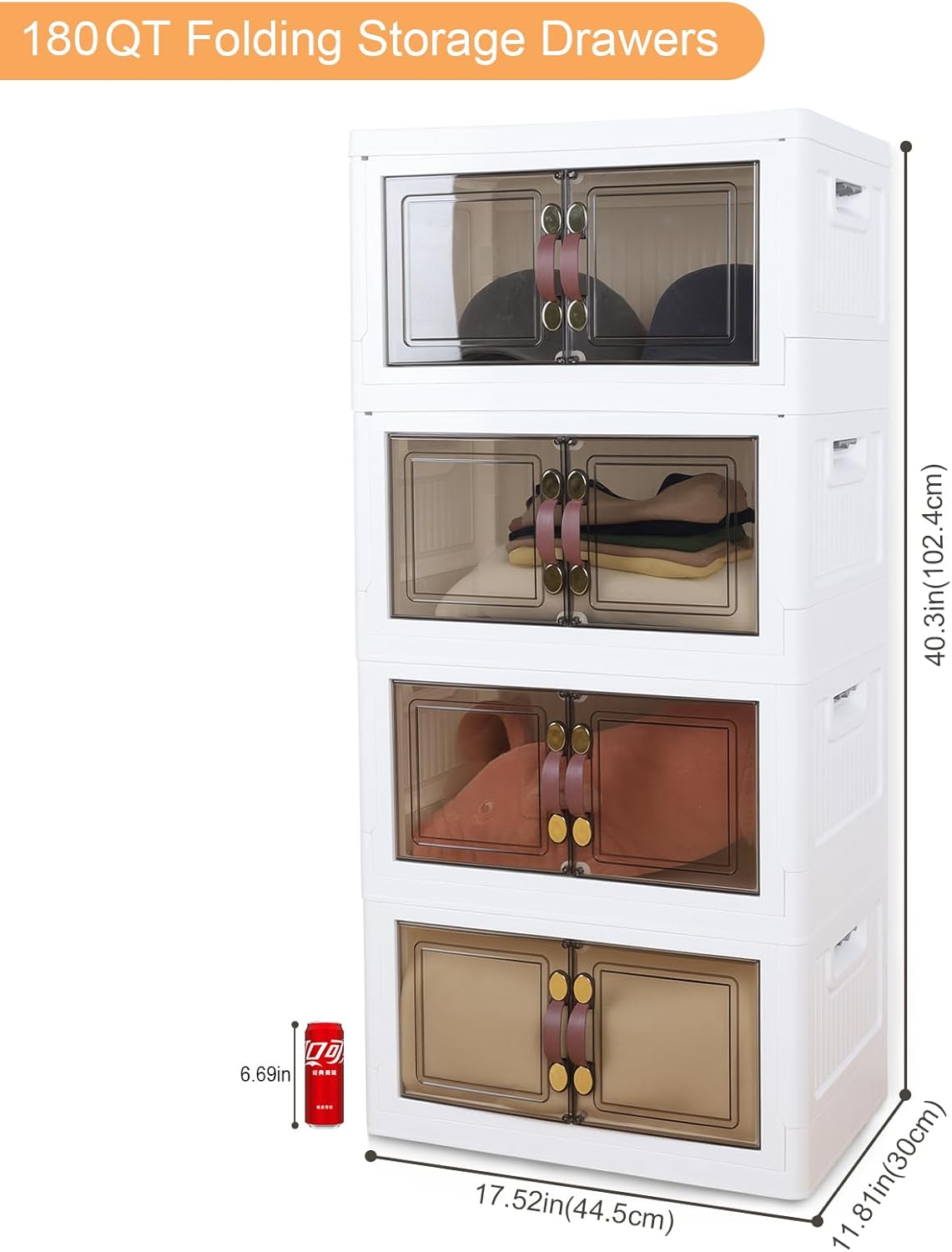 MOONEDGE 35QT Plastic Stackable Storage Bins with Lids, Collapsible Organizer with Magnetic Doors & Hidden Locking Handles, Storage Cabinet for Pet, Closet, Living Room, Pantry & Office Organization