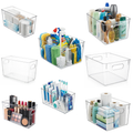 MOONEDGE 8 Pack Modular Clear Plastic Storage Organizer Bins – 4 Large & 4 Narrow, Nestable Space-Saving System for Pantry, Kitchen, Fridge, Bathroom & Cabinet Organization - Versatile & Easy to Use