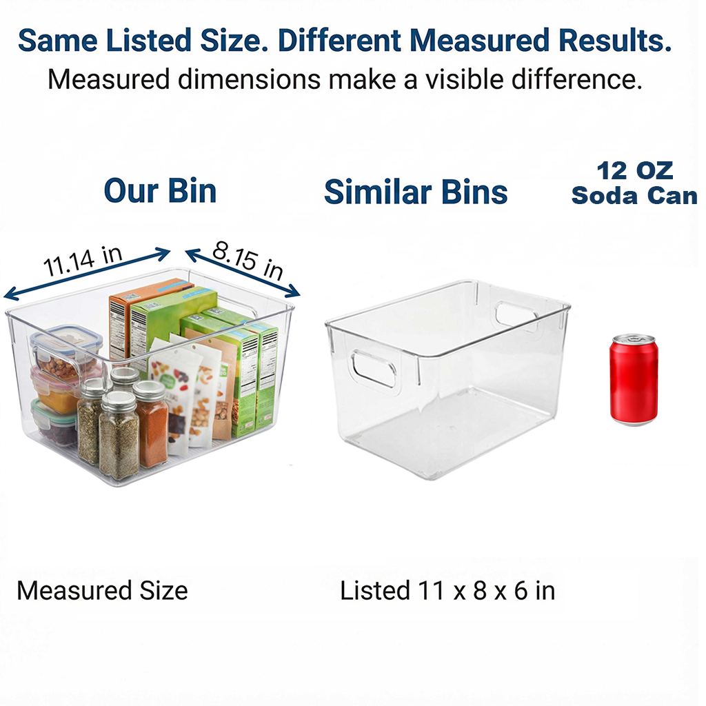 MOONEDGE 4 Pack Open Clear Plastic Storage Bins 11"x8"x6" Stackable Organizer Containers with Handle for Kitchen, Pantry, Fridge, Bathroom,Cabinet,Closet Storage