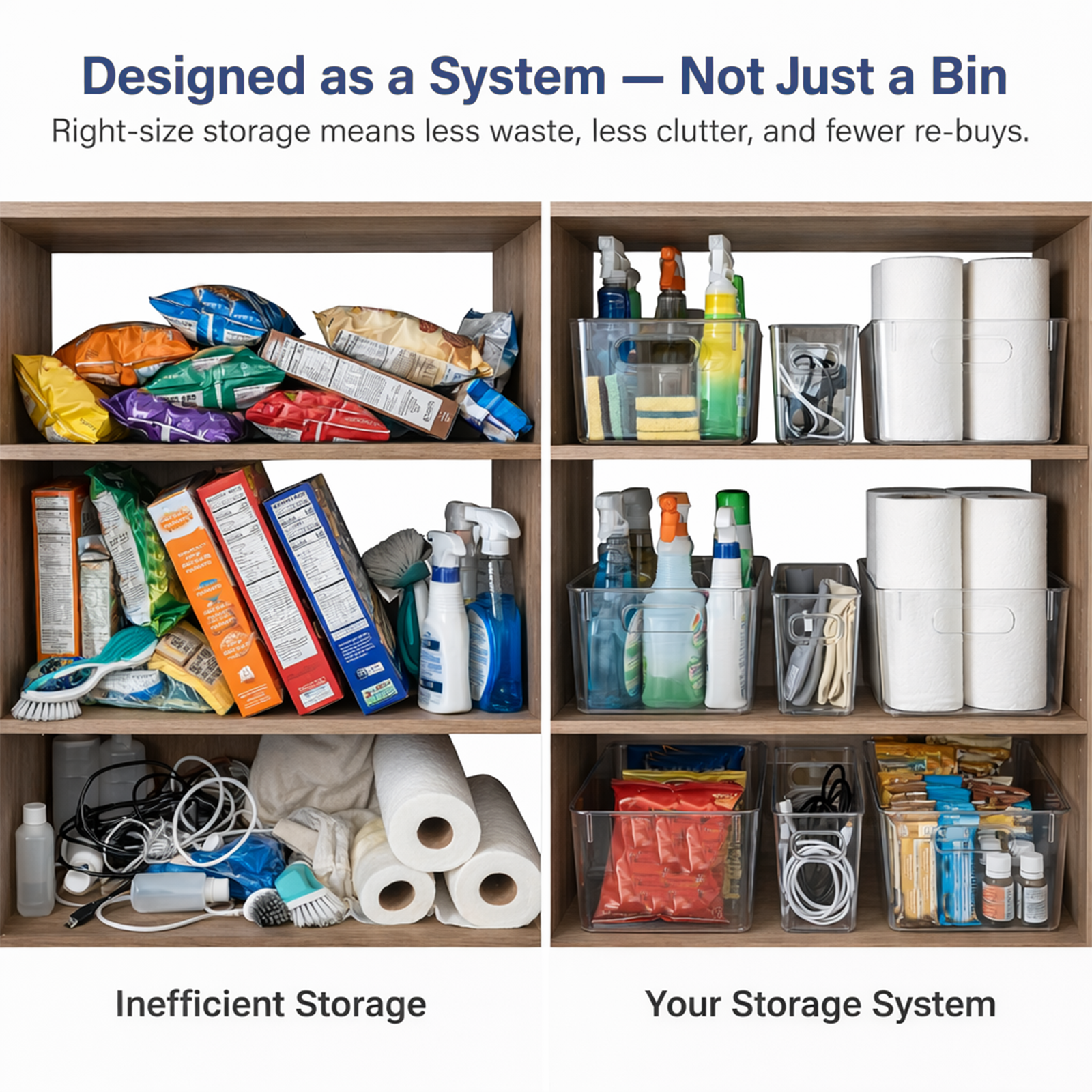 MOONEDGE 10 Pack Clear Plastic Storage Organizer Bins – 4 Large & 6 Deep Narrow, Nestable Space-Saving Storage Containers for Under Sink, Bathroom, Kitchen, Pantry & Cabinet Organization