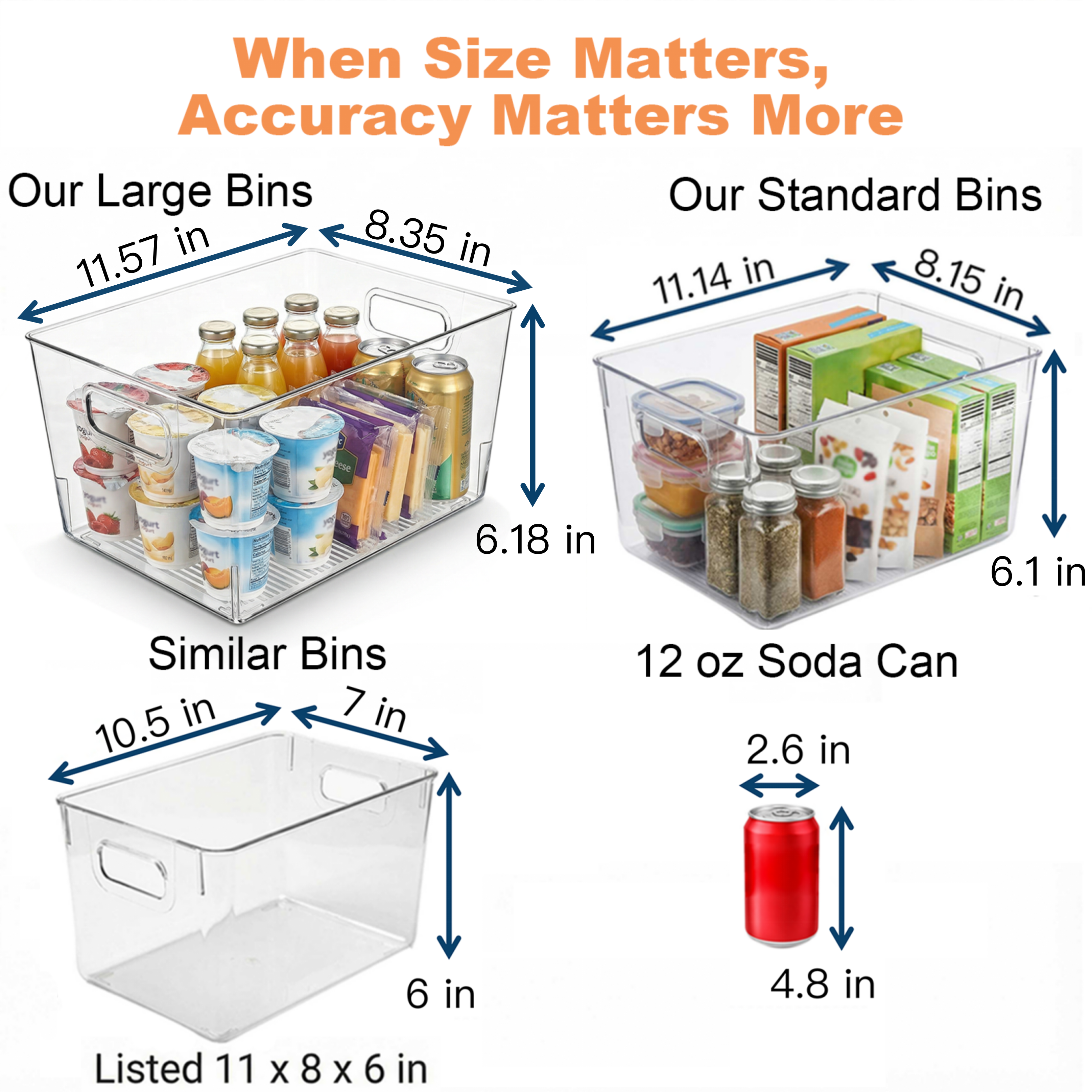 MOONEDGE 8 Pack Clear Plastic Storage Bins, 12 x 8 x 6in Stackable Pantry Organizer Cabinet Containers for Under-Sink Storage, Kitchen, Fridge, Bathroom and Home Organization