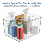 MOONEDGE 4 Pack Open Clear Plastic Storage Bins 11"x8"x6" Stackable Organizer Containers with Handle for Kitchen, Pantry, Fridge, Bathroom,Cabinet,Closet Storage