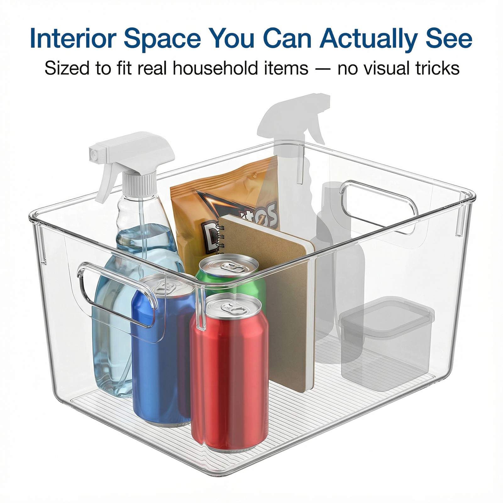 MOONEDGE 4 Pack Open Clear Plastic Storage Bins 11"x8"x6" Stackable Organizer Containers with Handle for Kitchen, Pantry, Fridge, Bathroom,Cabinet,Closet Storage