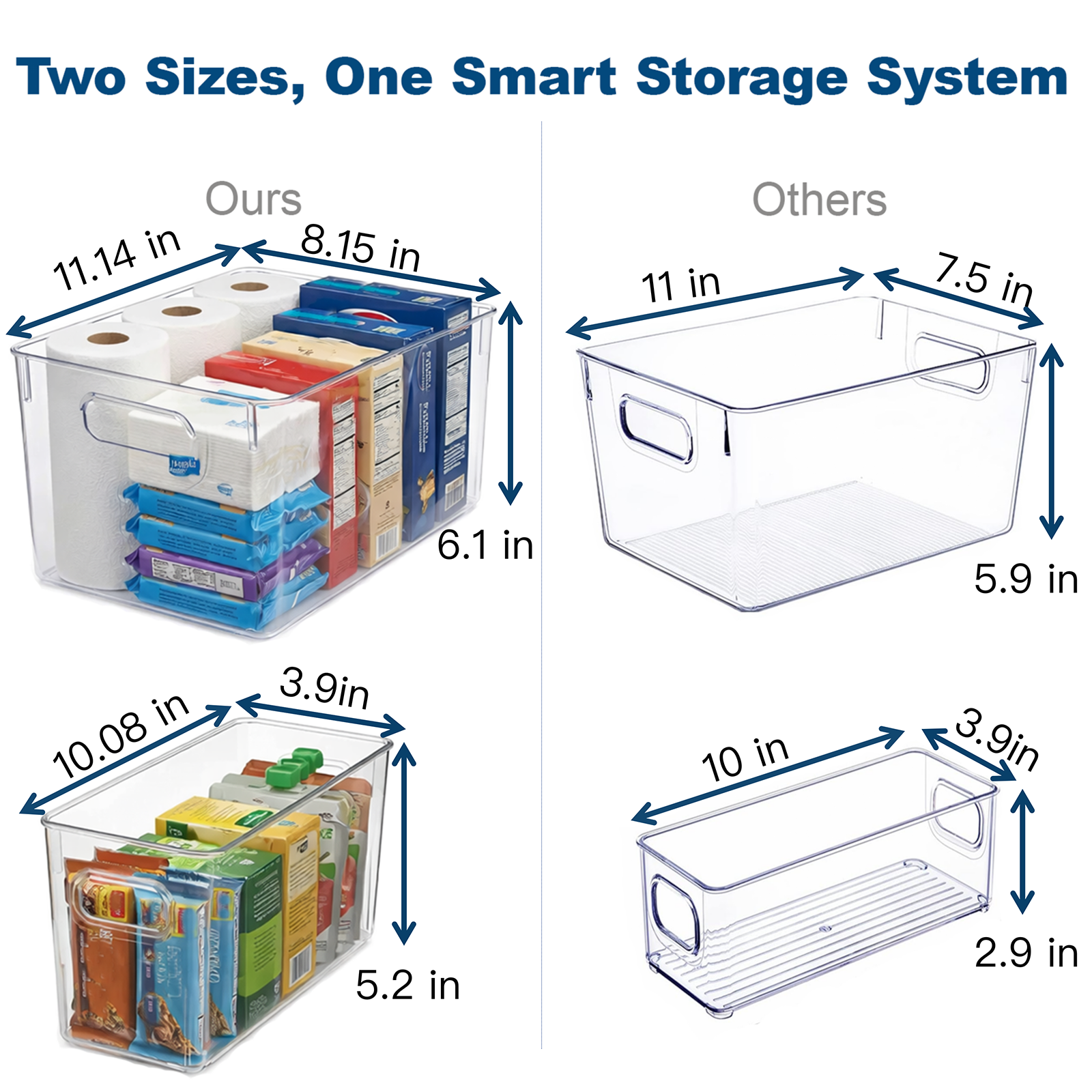 MOONEDGE 10 Pack Clear Plastic Storage Organizer Bins – 4 Large & 6 Deep Narrow, Nestable Space-Saving Storage Containers for Under Sink, Bathroom, Kitchen, Pantry & Cabinet Organization