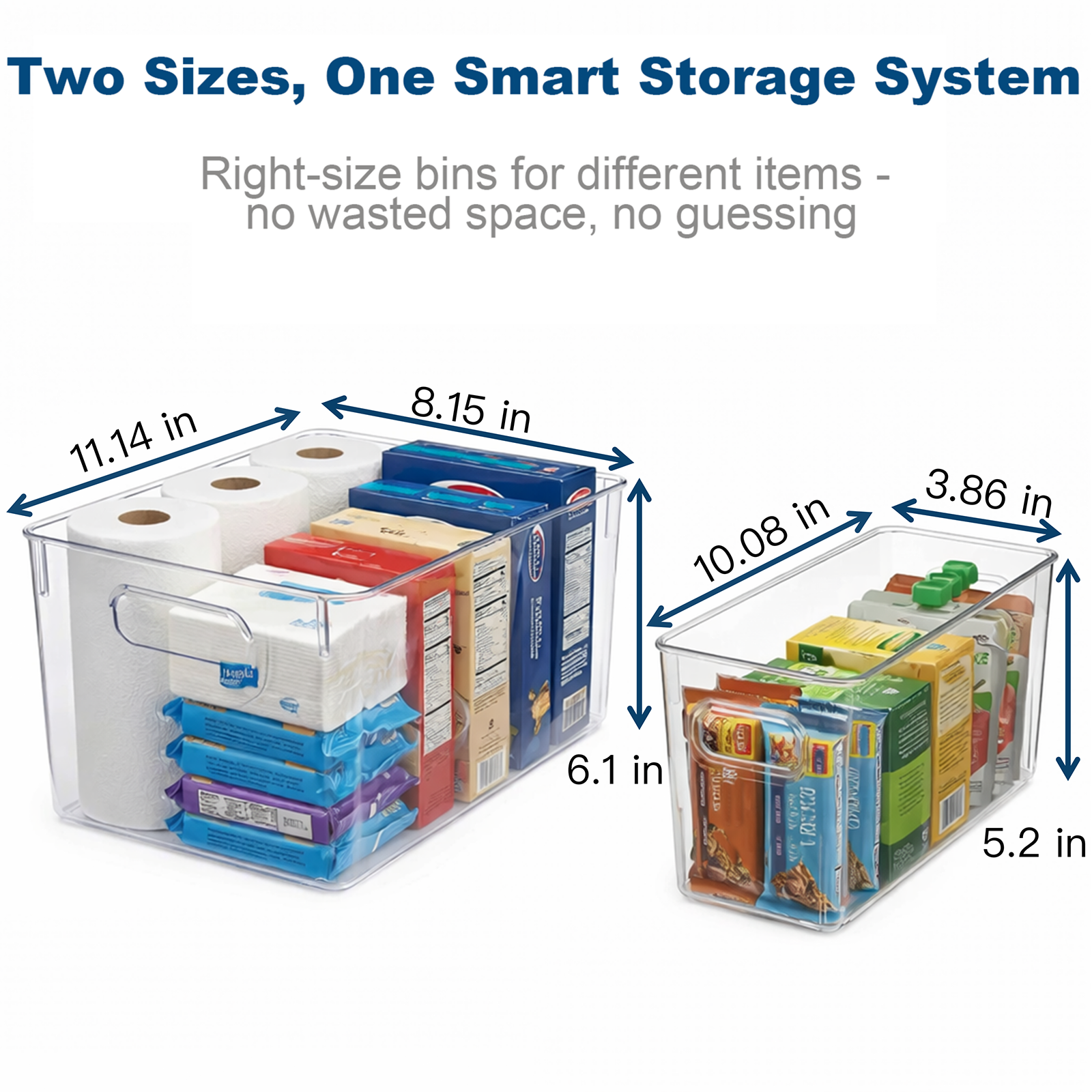 MOONEDGE Set of 4 Clear Plastic Organizer Bins, 2 Large & 2 Small Storage Bins for Pantry, Nestable Space-Saving Containers for Cabinets, Under-Sink, Bathroom, Kitchen & Freezer Organization