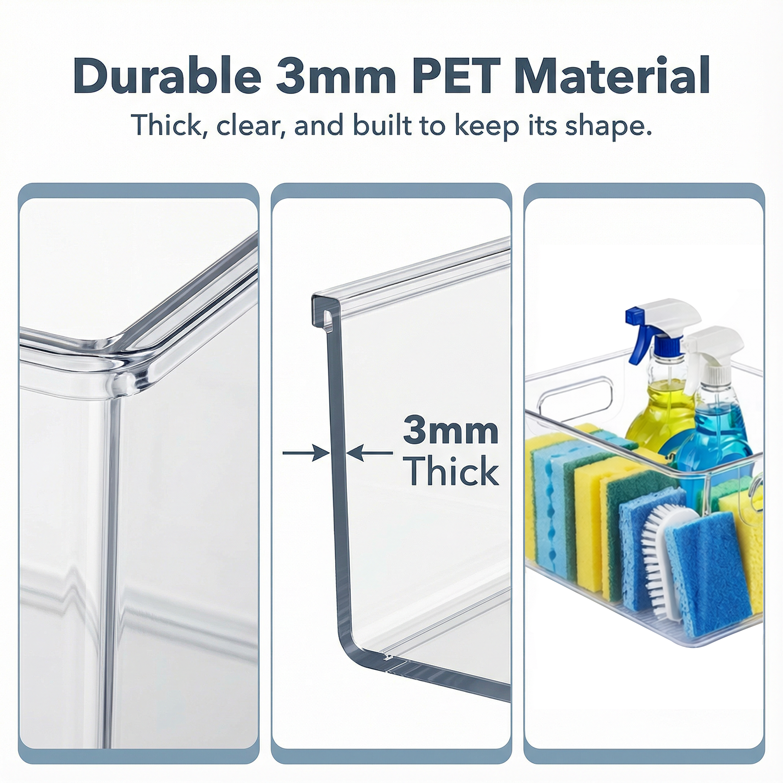 MOONEDGE 4 Pack Open Clear Plastic Storage Bins 11"x8"x6" Stackable Organizer Containers with Handle for Kitchen, Pantry, Fridge, Bathroom,Cabinet,Closet Storage