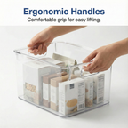 MOONEDGE 4 Pack Open Clear Plastic Storage Bins 11"x8"x6" Stackable Organizer Containers with Handle for Kitchen, Pantry, Fridge, Bathroom,Cabinet,Closet Storage