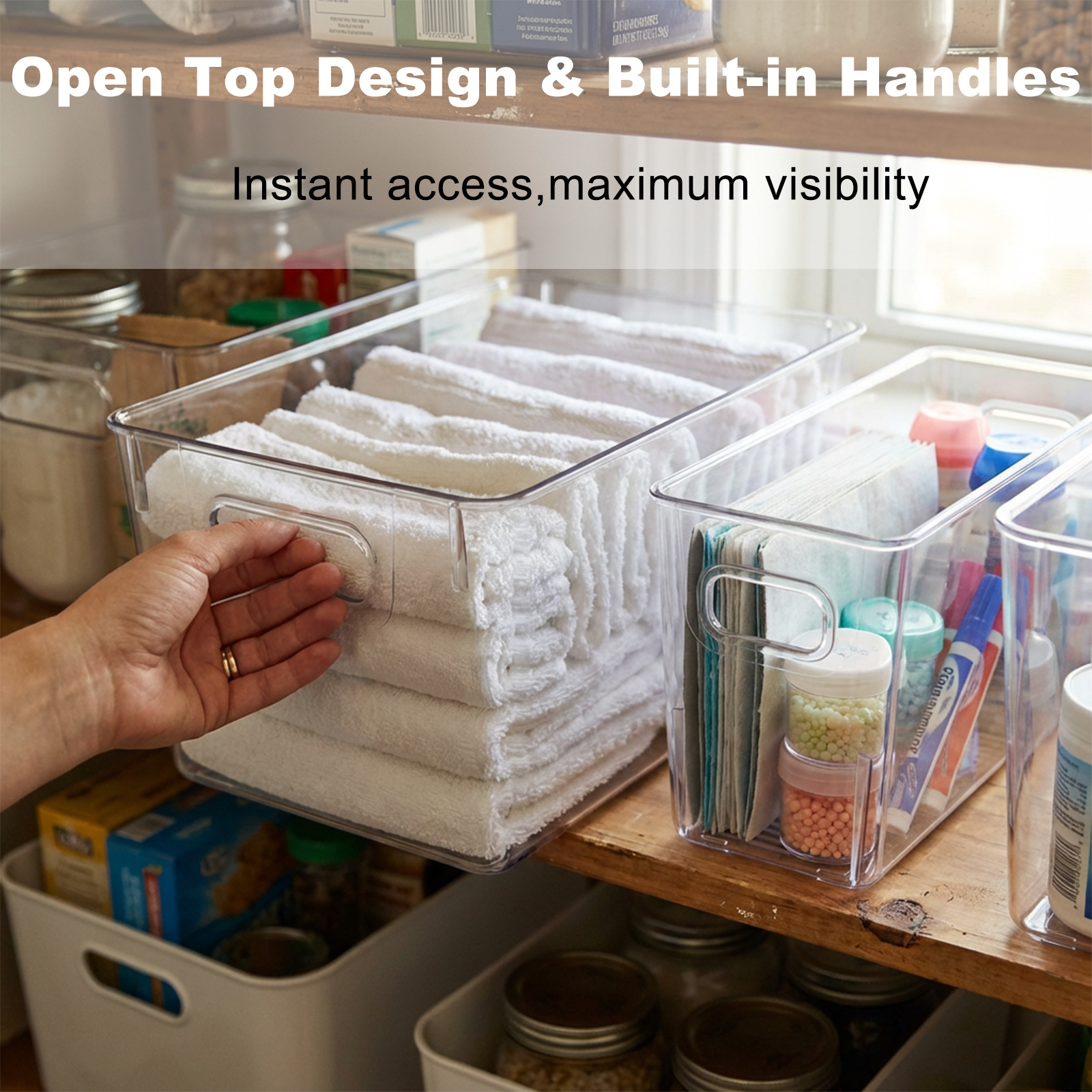 MOONEDGE 8 Pack Modular Clear Plastic Storage Organizer Bins – 4 Large & 4 Narrow, Nestable Space-Saving System for Pantry, Kitchen, Fridge, Bathroom & Cabinet Organization - Versatile & Easy to Use